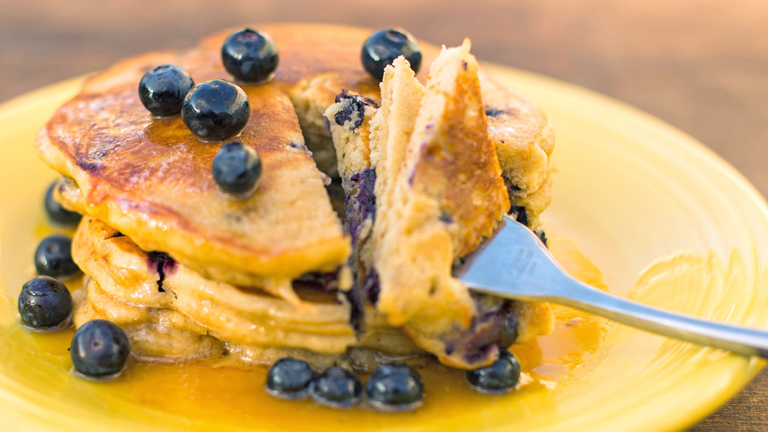 Blueberry Whole Wheat Pancakes with Salted Butter