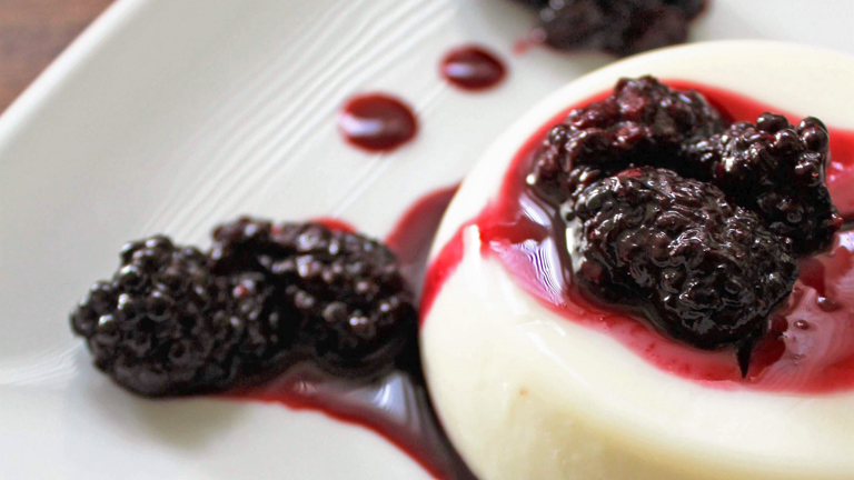 Sweet Corn Panna Cotta with Blackberry